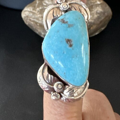 Women's Blue Kingman Turquoise Ring | Navajo Sterling Silver | Sz 7 | Authentic Native American Handmade | 15662