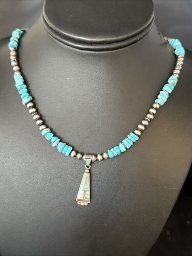 Navajo Kingman Turquoise Pendant Necklace | Sterling Silver | Native American Handmade | 14833