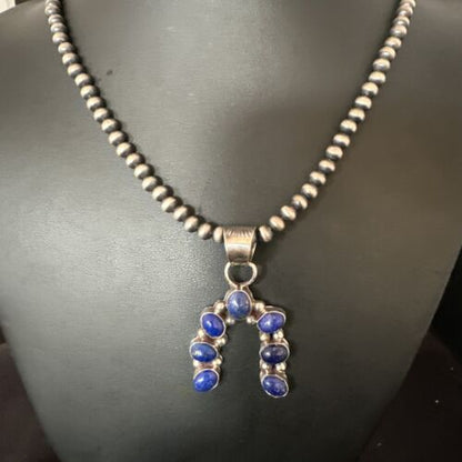 Navajo Horseshoe Naja Blue Lapis Pendant Necklace | Sterling Silver | Authentic Native American Handmade | 15753