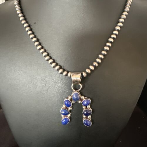 Navajo Horseshoe Naja Blue Lapis Pendant Necklace | Sterling Silver | Authentic Native American Handmade | 15753