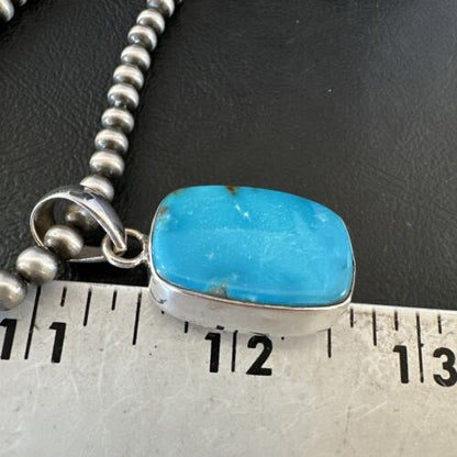 Navajo Blue Kingman Turquoise Pendant Necklace | Sterling Silver | 20" | Authentic Native American Handmade | 16998