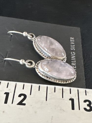 Navajo Pink Mother of Pearl Dangle Inlay Earrings | Sterling Silver | Authentic Native American Handmade | 15306