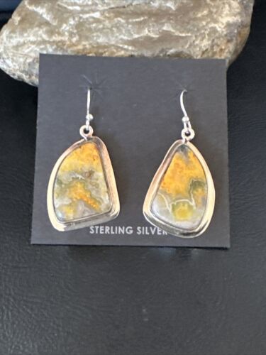 Navajo Bumblebee Jasper Earrings | Sterling Silver | Authentic Native American Handmade | 15826