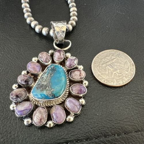 Purple Charoite Turquoise Pendant | Navajo Pearls | Sterling Silver Necklace 21" | Multi-Stone 17190