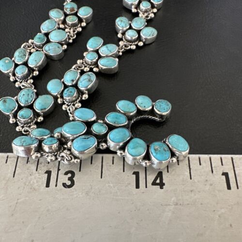 Navajo Blue Kingman Turquoise Squash Blossom Necklace | Sterling Silver | 16828