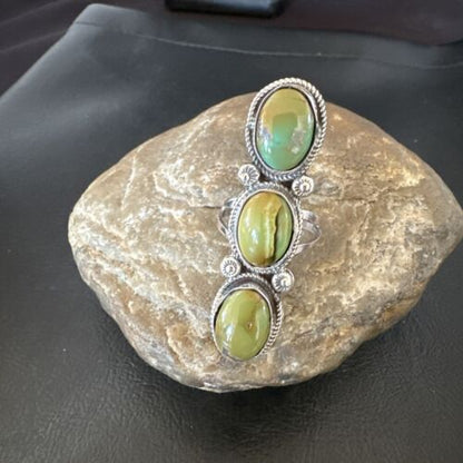 Navajo Green Royston Turquoise Multi-Stone Ring | Authentic Native American Sterling Silver | Sz 10.5 | 16721