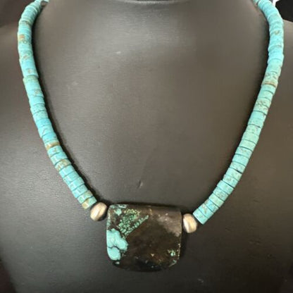 Navajo SpiderWeb Turquoise Heishi Pearls Necklace | Sterling Silver | 20" | 17030