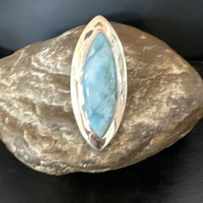 Navajo Blue Larimar Ring | Sterling Silver | Sz 8 | Authentic Native American Handmade | 16007