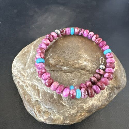 Navajo Purple Sugilite Turquoise Bead Bracelet | 6mm | Stainless Steel Memory Wire | Authentic Native American Handmade | 17613