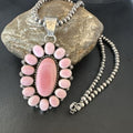 Navajo Pearls Pink Conch Necklace with Multi-Stone Cluster Pendant | Authentic Native American Handmade | 16061