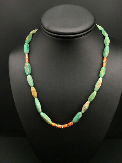 Navajo Royston Turquoise Spiny Necklace | Sterling Silver | Authentic Native American Handmade | 18" | 4774