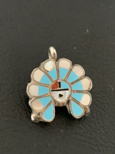 Zuni Sunface Pin Pendant | Turquoise, Mother of Pearl, Spiny Oyster | Sterling Silver | Native American Handmade | 01180