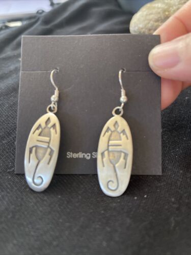 Hopi Gecko Lizard Dangle Earrings | Sterling Silver | Authentic Native American Handmade | 01505