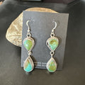 Navajo Green Royston Turquoise Dangle Earrings | Sterling Silver | Authentic Native American Handmade | 16491