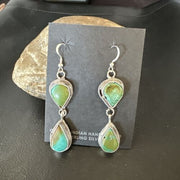 Navajo Green Royston Turquoise Dangle Earrings | Sterling Silver | Authentic Native American Handmade | 16491