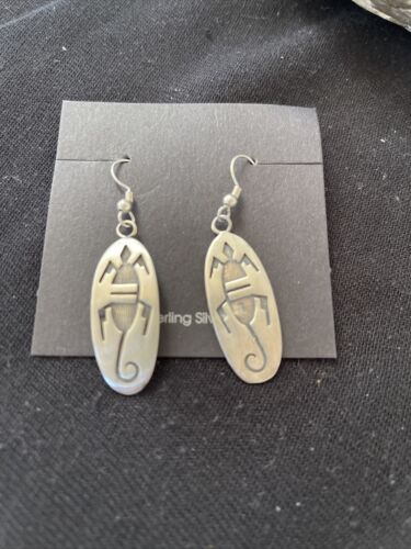 Hopi Gecko Lizard Dangle Earrings | Sterling Silver | Authentic Native American Handmade | 01505