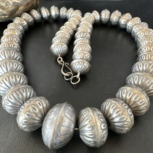 Navajo Handmade Stamped Sterling Silver Graduated Necklace | 28" | Native American | 15900
