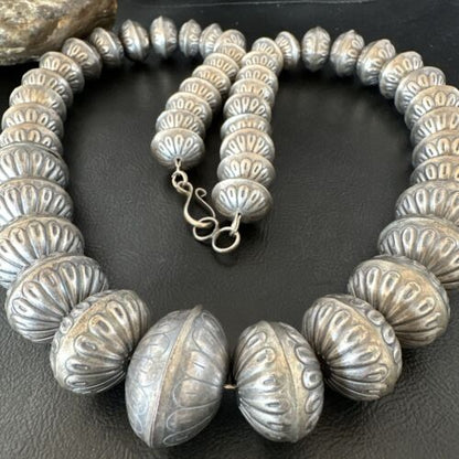 Navajo Handmade Stamped Sterling Silver Graduated Necklace | 28" | Native American | 15900