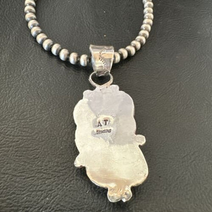 Navajo Blue Kingman Turquoise Wild Horse Pendant Necklace | Sterling Silver | Authentic Native American Handmade | 17224