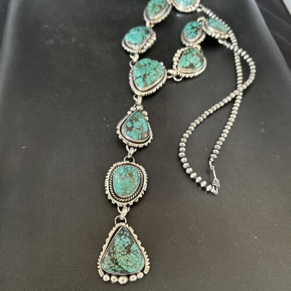 Men's Lariat Blue Spiderweb Turquoise Necklace | Navajo Handmade | 31" | 17453