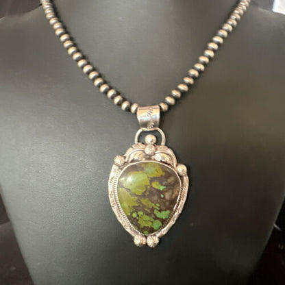Navajo Green Turquoise Necklace | Sterling Silver | Authentic Native American Handmade | 15038