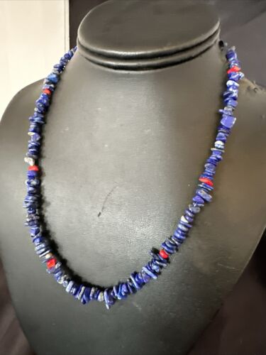 Navajo Lapis Lazuli Coral Necklace | Sterling Silver | 19" | Authentic Native American Handmade | 17606