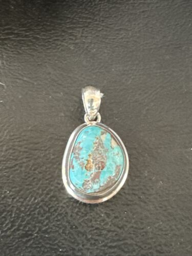 Navajo Blue Bisbee Turquoise Pendant | Sterling Silver | 1" | Authentic Native American Handmade | 17253