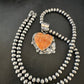 Navajo Orange Spiny Oyster Heart Pendant Necklace | Sterling Silver | Authentic Native American Handmade | 16422