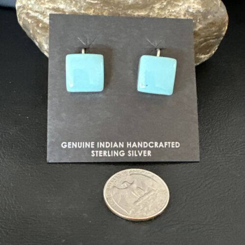 Navajo Blue Turquoise Dangle Earrings | Sterling Silver | 1" | Authentic Native American Handmade | 15810