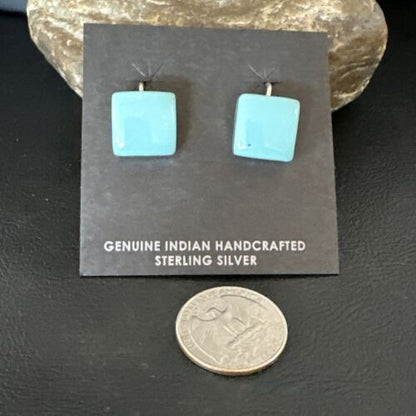 Navajo Blue Turquoise Dangle Earrings | Sterling Silver | 1" | Authentic Native American Handmade | 15810