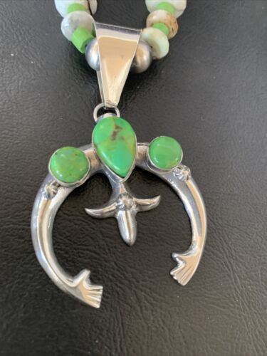 Navajo Green Turquoise Gaspeite Spiny Oyster Necklace Naja Pendant | Sterling Silver | 22" | 10523