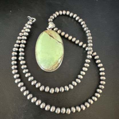 Navajo Green Gaspeite Pendant Necklace | Sterling Silver | Authentic Native American Handmade | 15484