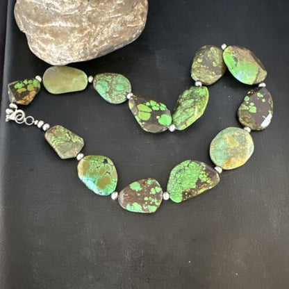 Navajo Green Turquoise Chunky Necklace | Sterling Silver | 19" | Authentic Native American Handmade | 15427