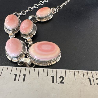 Navajo Pink Conch Choker Necklace | Sterling Silver Pendant 18" | Earrings Set | Authentic Native American Handmade | 16126