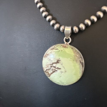 Navajo Green Gaspeite Pendant Necklace | Sterling Silver | Authentic Native American Handmade | 15492