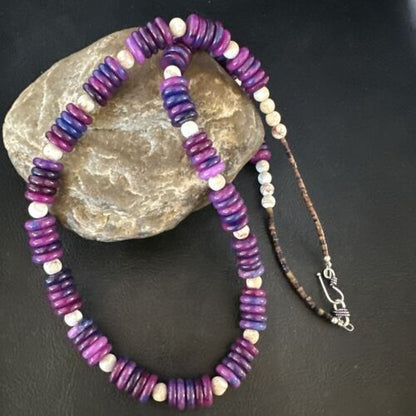 Navajo Purple Sugilite & Jasper Bead Necklace | Sterling Silver | 25" | Authentic Native American Handmade | 15344