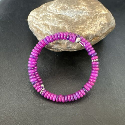 Navajo Purple Sugilite Bead Bracelet | 6mm | Stainless Steel Memory Wire | Authentic Native American Handmade | 17615