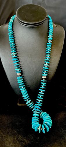 Blue Kingman Nugget Turquoise Necklace | Navajo Pearls | Sterling Silver | 30" | Authentic Native American | 17382