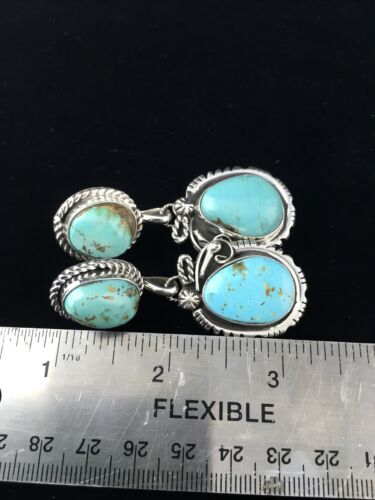 Navajo Kingman Turquoise Dangle Earrings | Sterling Silver | Authentic Native American Handmade | 1764