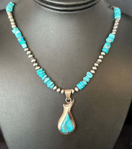 Navajo Kingman Turquoise Pendant Necklace | Sterling Silver | Native American Handmade | 14831