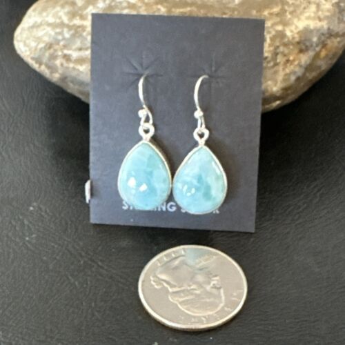 Navajo Blue Larimar Dangle Earrings | Sterling Silver | Authentic Native American Handmade | 17290