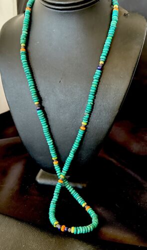 Navajo Blue Turquoise Spiny Oyster Necklace | Sterling Silver | 31" | Authentic Native American Handmade | 17487