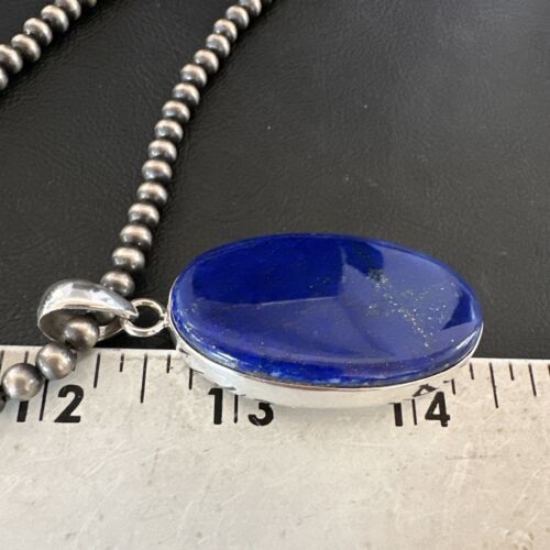 Navajo Blue Lapis Pendant with Pearls | Sterling Silver Necklace | 20" | Authentic Native American Handmade | 16910