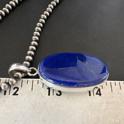 Navajo Blue Lapis Pendant with Pearls | Sterling Silver Necklace | 20" | Authentic Native American Handmade | 16910