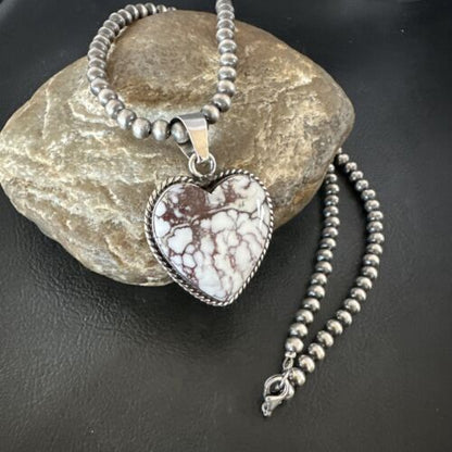 Navajo Wild Horse Heart Pendant Necklace | Sterling Silver | Authentic Native American Handmade | 16367