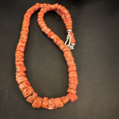 Navajo Graduated Red Coral Bead Necklace | Sterling Silver | 20" | Authentic Native American Handmade | 16336