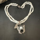 Navajo Old Pawn White Freshwater Pearl Sterling Silver Pendant Necklace | 14" Multi-Strand | 17369