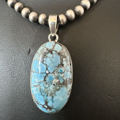 Navajo Blue Spiderweb Turquoise Pendant Necklace | Sterling Silver | Authentic Native American Handmade | 17026