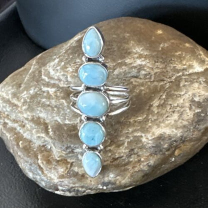 Navajo Blue Larimar Cluster Ring | Authentic Native American Sterling Silver | Multi-Stone | Sz 8.5 | 15934