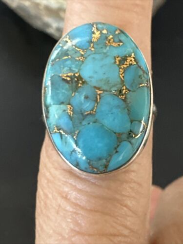 Navajo Blue Mojave Turquoise Ring | Sterling Silver | Adjustable Sz 8 | Authentic Native American Handmade | 15714